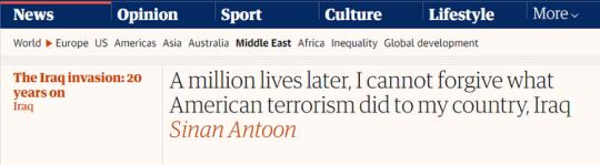 【世界說(shuō)】伊拉克作家刊文痛斥美國(guó)：100萬(wàn)人喪生，就是美國(guó)恐怖主義在伊拉克造成的后果 無(wú)法原諒！