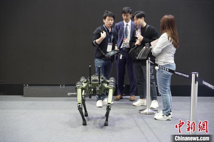 圖為觀眾在展會參觀機器人?！⑿?攝