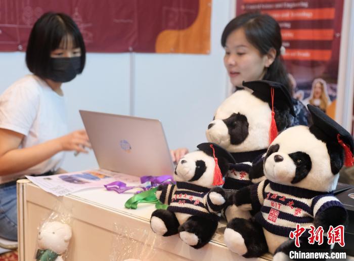 北京理工大學(xué)帶來可愛熊貓玩偶，頗為吸睛 陳悅 攝