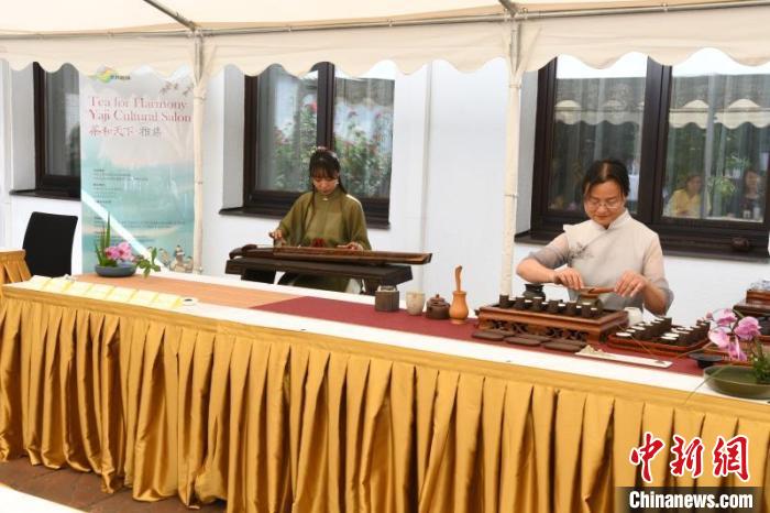 圖為余亞麗茶藝展示，王曉嬋古琴演奏 柏林中國文化中心供圖。