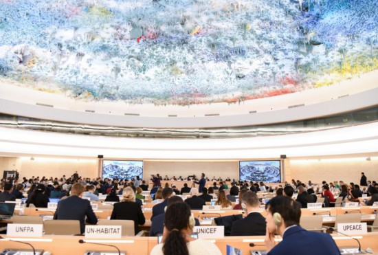 這是1月23日在瑞士日內(nèi)瓦拍攝的聯(lián)合國(guó)人權(quán)理事會(huì)第四輪國(guó)別人權(quán)審議現(xiàn)場(chǎng)。新華社記者連漪攝