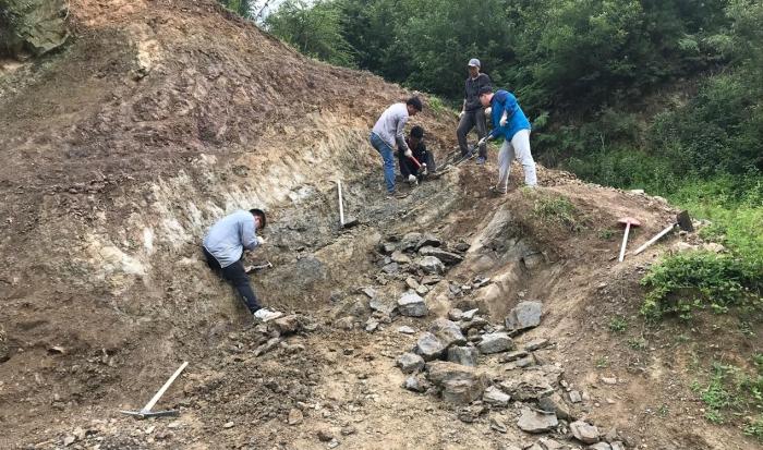 2018年玉海翼角魚野外發(fā)掘采集現(xiàn)場(chǎng)?！∩w志琨 攝