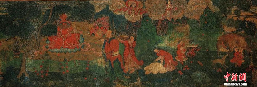 14世紀(jì)唐卡卷軸畫(huà)《女神》局部。<a target='_blank' href='/'><p  align=