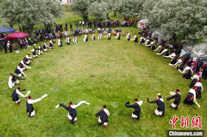 資料圖為西藏昌都丁青縣民眾跳歡快的鍋莊舞?！〗w波 攝