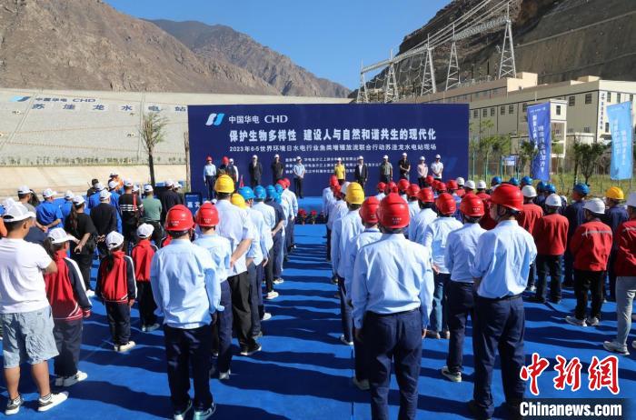 圖為蘇洼龍水電站魚類放流現(xiàn)場。　蘇洼龍水電站供圖